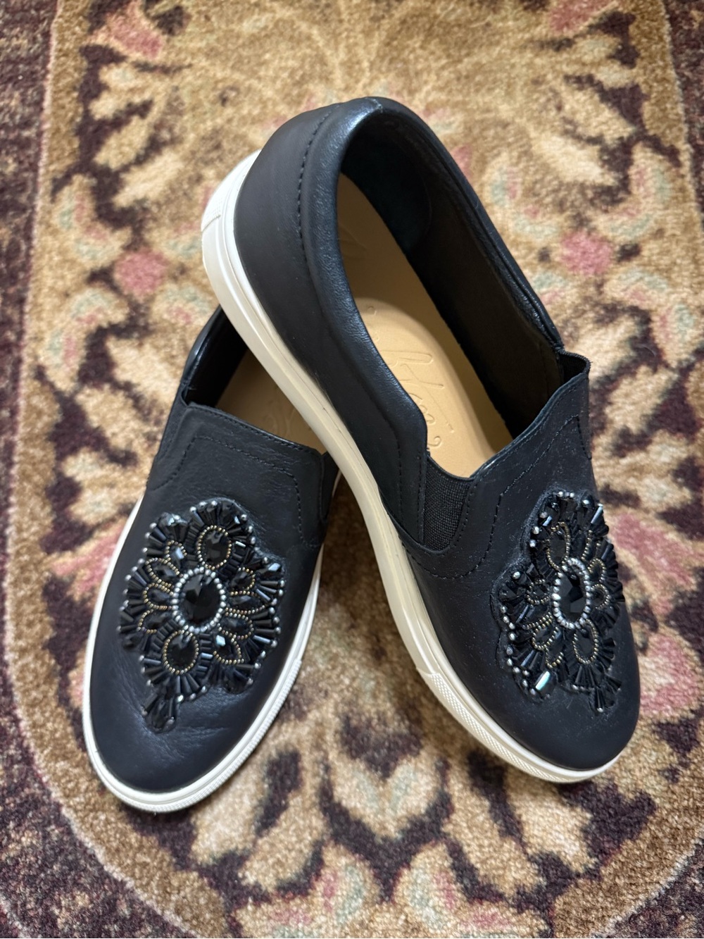 Brighton Embellished Black Leather Slip-On Women's Sneakers Sz 9